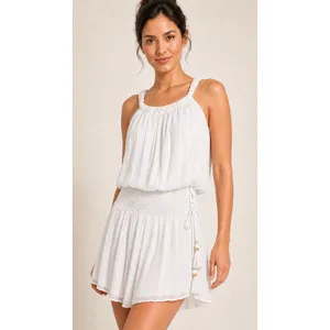 Ramy Brook NWT Lydia White Gold Lurex Smocked Mini‎ Dress XS thumbnail 3