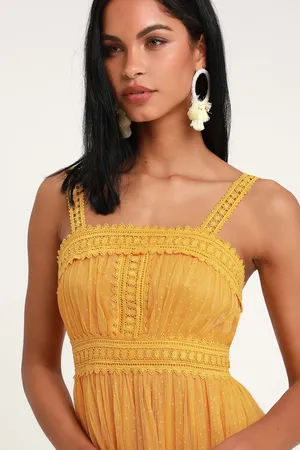 Lulus NWT Forever Love Golden Yellow Swiss Dot Sleeveless Dress - L thumbnail 3