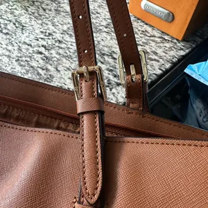 Tory Burch Cognac Leather Tote with Gold Logo thumbnail 3