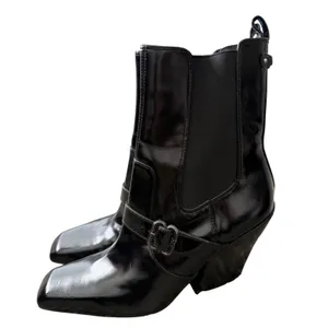 Sam Edelman Suzette Black Patent Square Toe Buckle Block Heel Ankle Boots 8.5M thumbnail 2