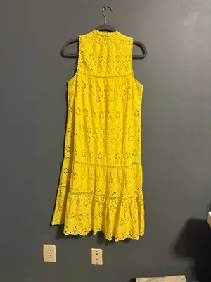 Crown & Ivy yellow eyelet lace coastal tank dress size medium thumbnail 6