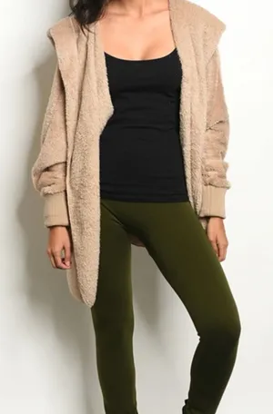 F&F Fleece Warmer Weather High-Waist Olive Green Full Length Leggings thumbnail 1