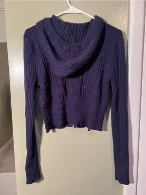 Beverly and Beck Pacsun Women's Size Large Hooded Cardigan Navy Blue Micro Cable thumbnail 4
