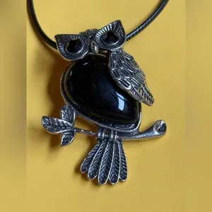 Men's Black Leather Necklace thumbnail 2