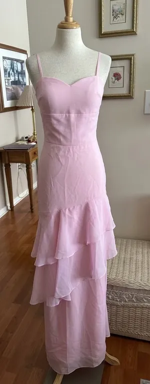 Soft Pink Tiered Maxi Slip Dress with Spaghetti Straps thumbnail 1