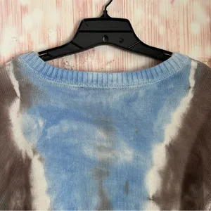 All Worthy By Hunter McGrady Blue & Mocha Brown Tie Dye Crewneck Knit Sweater L thumbnail 9