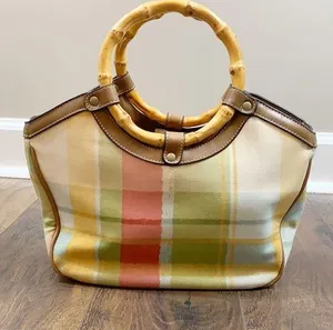Relic plaid bamboo handle tote thumbnail 1