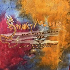 Harley Davidson Top Tie Dye Logo Biker Motorcycle Smoky Mtns Womens L thumbnail 3