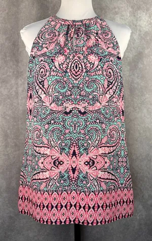 Cynthia Rowley Halter top Sz L Multicolor Paisley print, front keyhole thumbnail 1