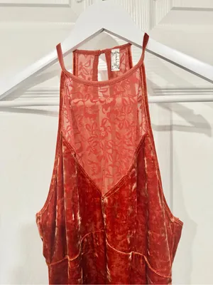 Intimately Free People XS Rust Crushed Velvet Halter Mesh Slip Mini Dress Boho thumbnail 7