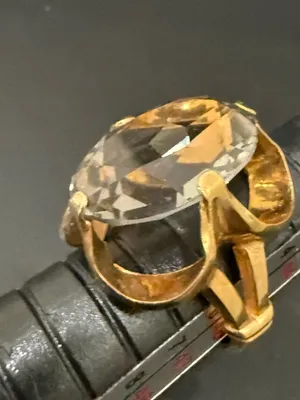Vintage 18KT Electroplated Gold Oval Smoky Quartz Glass Cocktail Ring Size 4 thumbnail 6