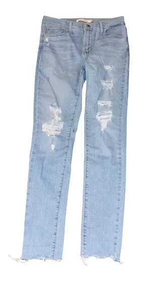 Levi's 720 High Rise Super‎ Skinny Jeans 28 Light Blue Distressed Raw Hem Denim thumbnail 1
