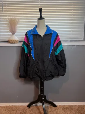 Black Bomber Jacket with Blue, Teal & Pink Panels thumbnail 4
