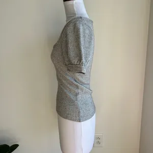 Free People Double Bubble Top Silver Scoop Neck Puff Sleeve Sweater Xs thumbnail 4