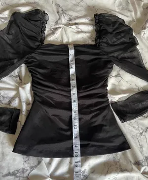 Francesca's Black Sheer Puff Sleeve Ruched Top thumbnail 4