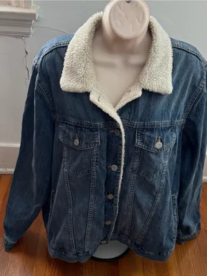 GAP Icon Light Blue Sherpa-Trim Denim Jacket, size 2XL plus outdoor casual thumbnail 8