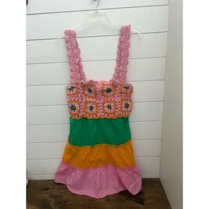 ASOS Women's Size 4 Crochet Color Block Sundress Multicolor Boho‎ thumbnail 3