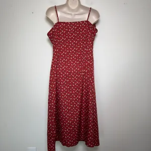 Women Indie‎ Grunge Milkmaid Midi Dress XL Red Ditsy Floral Whimsy Coquette thumbnail 5