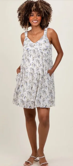 Wishlist Pink blush maternity blue floral mini dress thumbnail 1