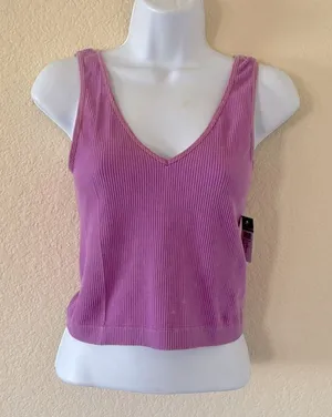 Purple ribbed tank‎ Size L NEW thumbnail 1