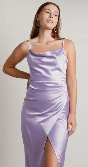 Tobi Maddy Lilac Purple Cowl Neck Satin Silk Slip Midi Dress thumbnail 2