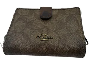 Coach Compact Brown Signature C Coated Canvas Wallet thumbnail 1