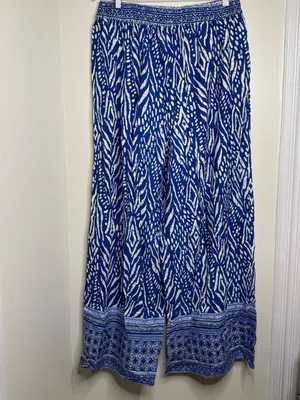 Millenium Wide Leg Pull On Pants Blue White Size 3x Rayon Resortwear Vacation thumbnail 6