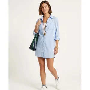 ABERCROMBIE & FITCH Women's Cotton Poplin Long Sleeve Shirt Shirtdress Blue thumbnail 16