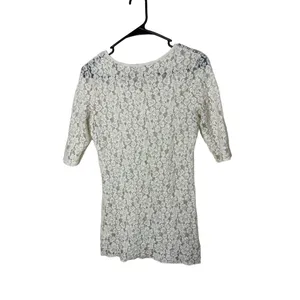 BKE Cream Lace Short Sleeve Sheer‎ Floral Pattern Top Y2K Medium thumbnail 6