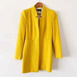 Zara Yellow Mustard Gold Inverted Lapel Minimalist Chic Longline Blazer Coat thumbnail 4