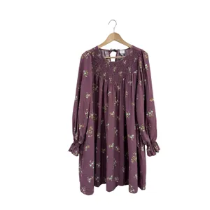A New Day Plum Floral Smocked Long Sleeve Mini Dress XL Purple Boho Pockets thumbnail 2