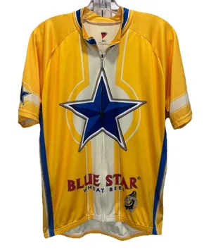 Retro Cycling‎ Jersey 2XL Full Zip Short Sleeve Yellow/Blue Paps Blue Ribbon EUC thumbnail 1