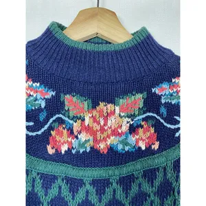 Vtg Sweater Floral Knit Hand Embroidered Grandma‎ Cottage Prairie Linen Cotton thumbnail 3