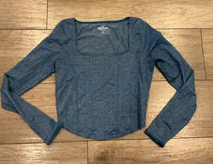 Hollister Long Sleeve Square Neck Glitter Top Blue Size‎ Medium thumbnail 1