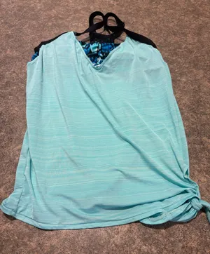 ZeroXposur Aqua Blue Swim Tankini with Black Straps thumbnail 1