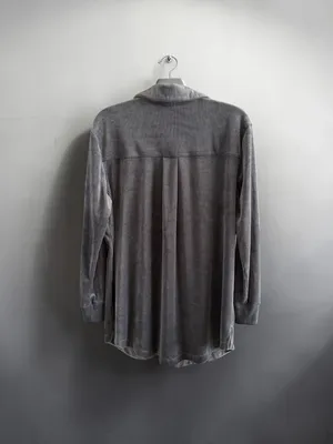 Soma Intimates Sunday Shacket Velour Corduroy Button Down Sleep‎ Shirt in Grey thumbnail 2