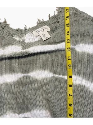 Women's Jessica Simpson Distressed Knit Sweater Green White Striped Size L thumbnail 4