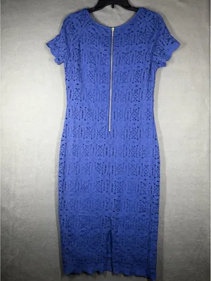 Roz & Ali Royal Blue Lace Sheath Midi Dress Size 12 Short Sleeve thumbnail 10