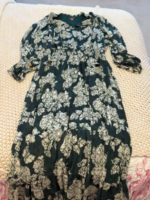 Vince Camuto Long Sleeve Smocked Maxi Dress Size XL Forest Green Floral thumbnail 1