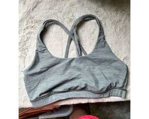 Lululemon Women's Energy Sports Bra Size 10 Gray Stripe Strappy Back Yoga thumbnail 1