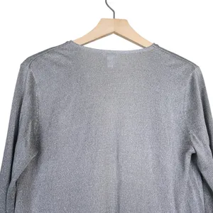Chico's Women's M Chico's Size 1 Silver with Metallic Thread Open Front Cardigan thumbnail 4