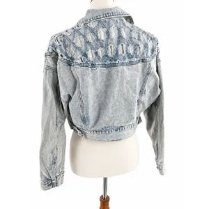 Forever 21 Light Wash Distressed Cropped Denim Jacket Size Small thumbnail 2