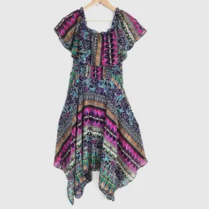 Rabbit Rabbit Designs‎ Handkerchief Hem Dress Womens 10 Multicolor Smocked Boho thumbnail 4