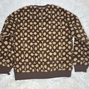Coach Signature Monogram Sherpa Fleece Pullover Sweatshirt Brown Tan Women’s S thumbnail 3