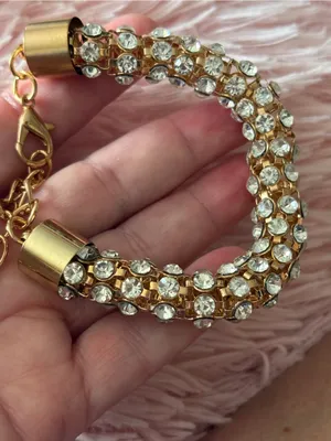 Kendra Phillip Gold & Crystal Tennis Bracelet Signed thumbnail 2