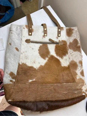 Myra Mesa Trail Hairon Tote Bag Rustic Cowhide Design, Brown Leather Handles thumbnail 10