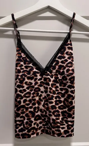 SHEIN Animal Print Camisole with Lace Trim thumbnail 1
