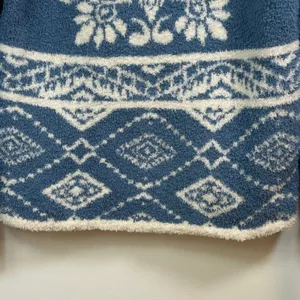 Berkley Jensen Blue White Nordic Floral Fleece Quarter Zip Pullover Small thumbnail 7
