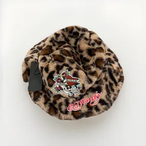 Ed Hardy NWT Leopard Bucket Hat Faux Fur Sherpa Skull Heart Embroidered Y2K OS thumbnail 4