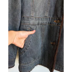 MARVIN RICHARDS Vtg 90s Faux Fur Lined Denim Penny Lane Jean Coat Womens Medium thumbnail 4